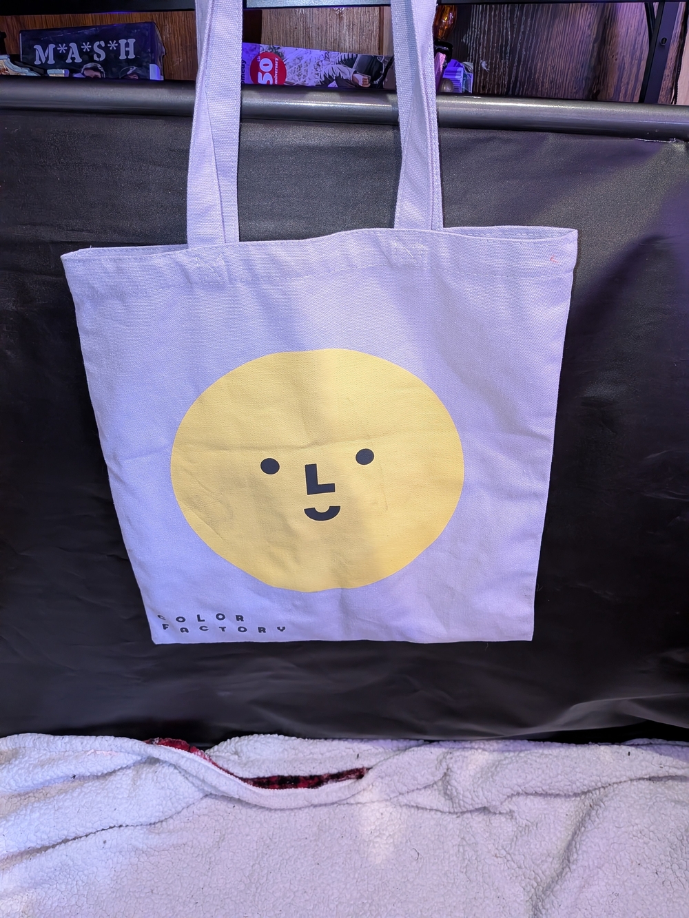 Color Factory Yellow & Lavender Smiley Logo Canvas Tote